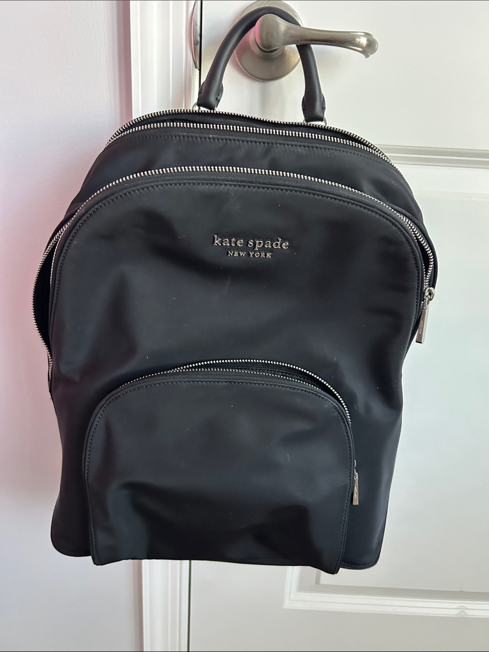 kate spade Black Nylon Backpack with Silver Hardware